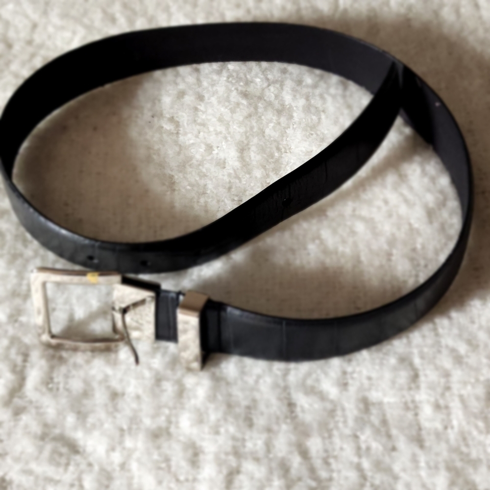 ANNE Klein genuine leather black belt Silverstone buckle size small